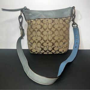 Coach Tan and Blue (Leather) Signature Crossbody Bag/Purse